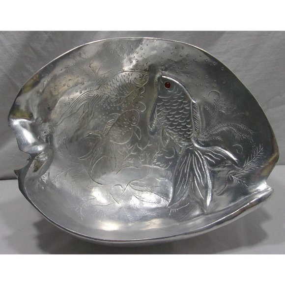 Vintage Arthur Court Silver 1977 Carnelian Eye Koi Fish Footed Shell Bowl Basket - Picture 1 of 10